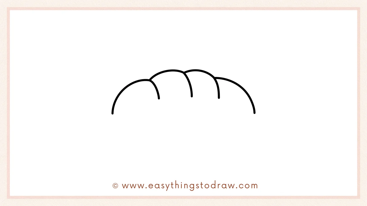 Step 4 of step-by-step Thanksgiving bread sketch – Drawing one more rounded bump to complete the four top hills of the bread.