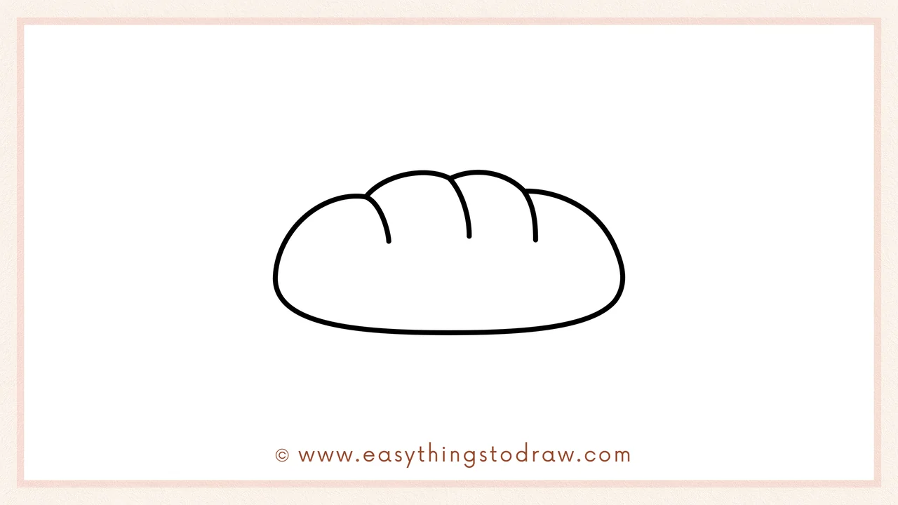 Step 5 of easy Thanksgiving bread drawing steps – Connecting the top curves with a large, rounded oval base for the bread body.