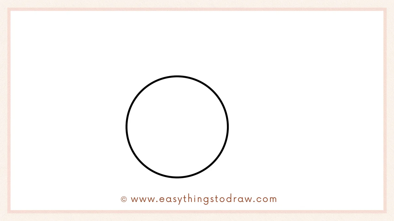 Step 1 of how to draw a Thanksgiving Cornucopia – Drawing a large circle for the cornucopia's opening.