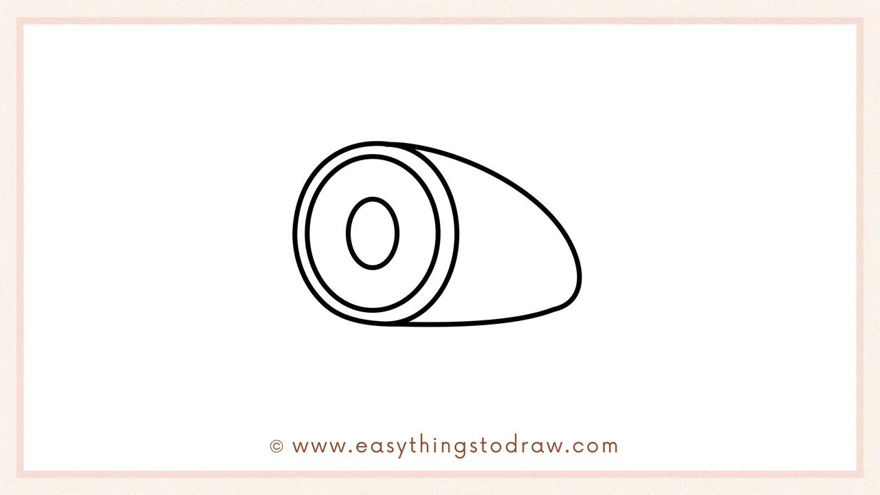 Step 4 of step-by-step Thanksgiving ham sketch – Add another small oval in the middle of the meat ring for the central bone.