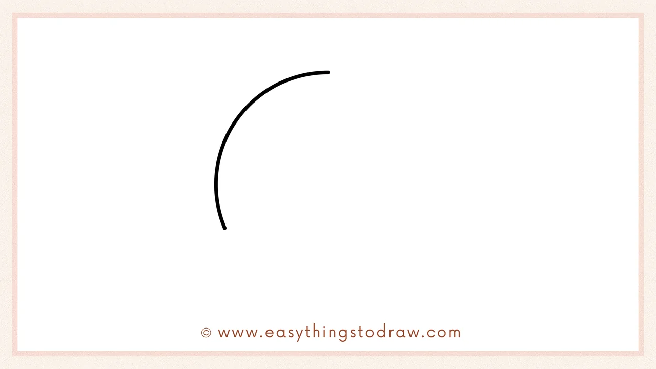 Step 1 of how to draw a Thanksgiving plate – Begin sketching the left edge of the plate with a simple curved line.