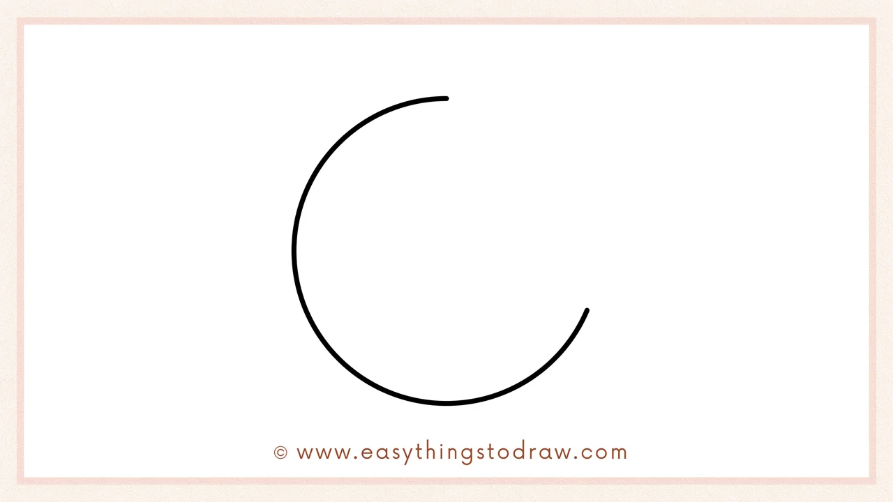 Step 2 of drawing a Thanksgiving plate – Continue the curved line further around to form most of the plate's circular outline.