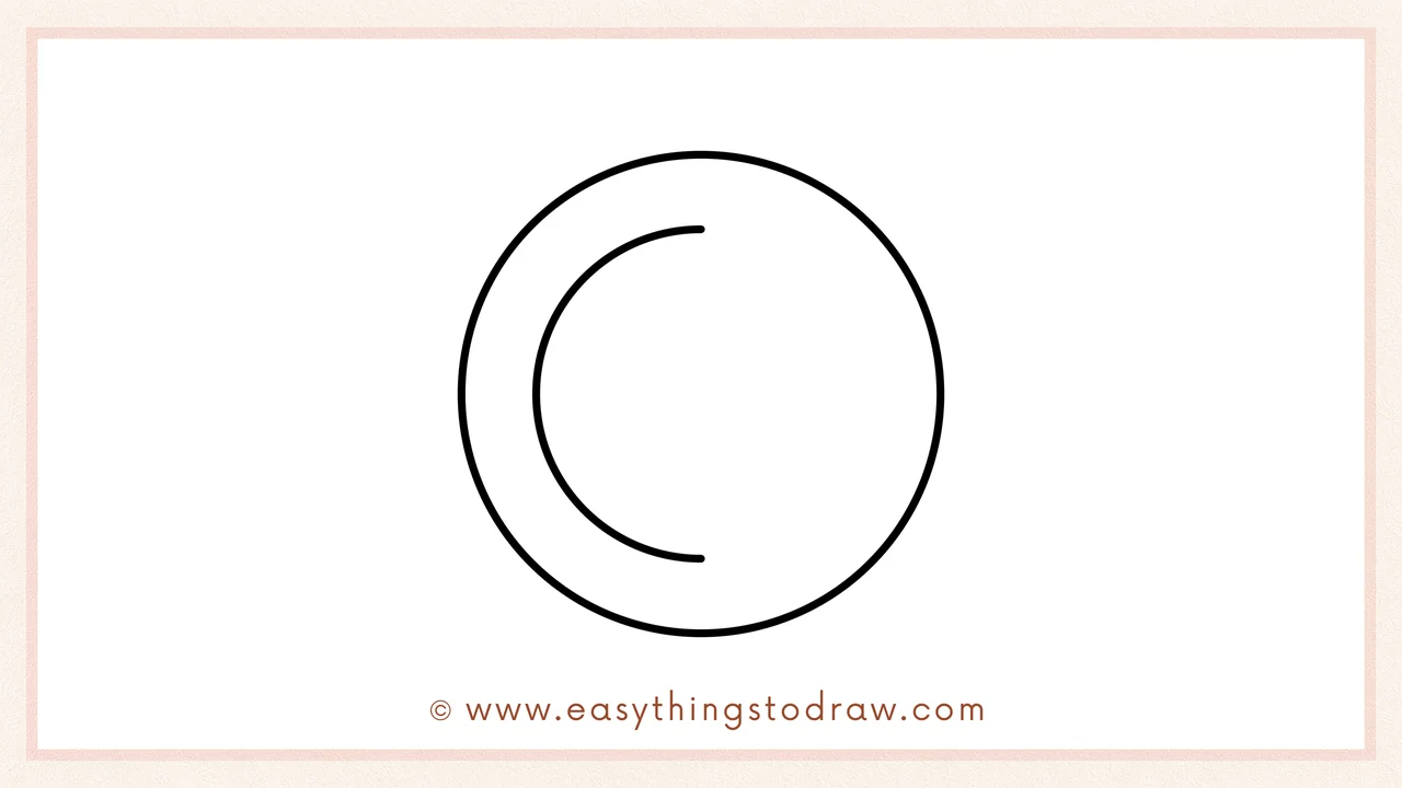 Step 4 of step-by-step Thanksgiving plate sketch – Draw a smaller inner curve inside the plate for the rim and depth.