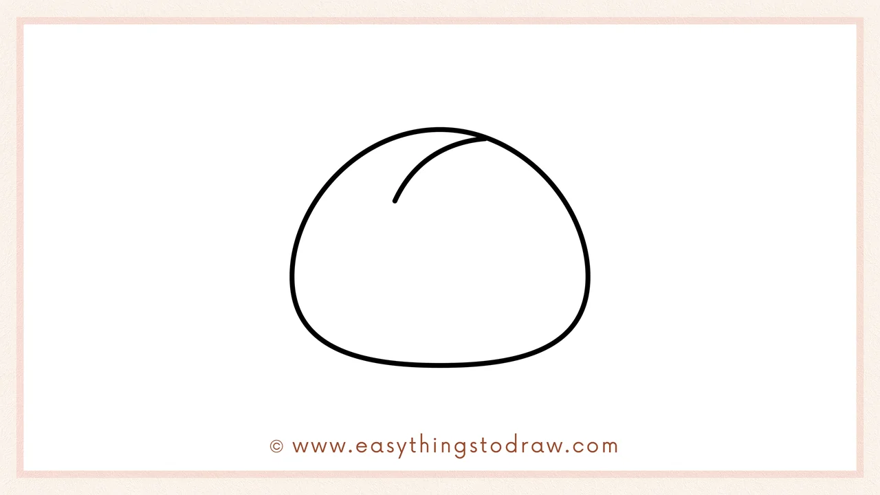 Step 4 of step-by-step thanksgiving roll sketch – Add a curved line inside the top part for the bread's fold.