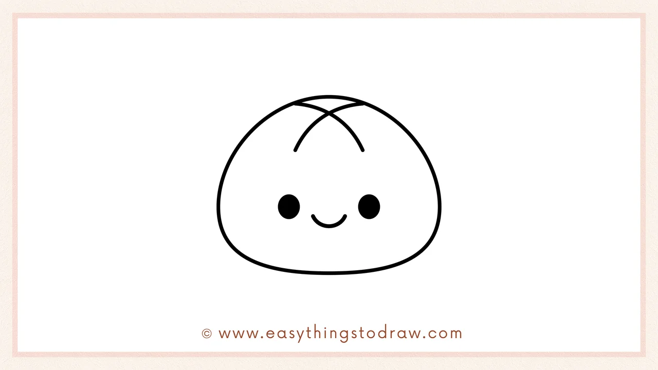 Step 6 of simple thanksgiving roll drawing tutorial – Add two cute eyes and a smiling mouth to the roll.