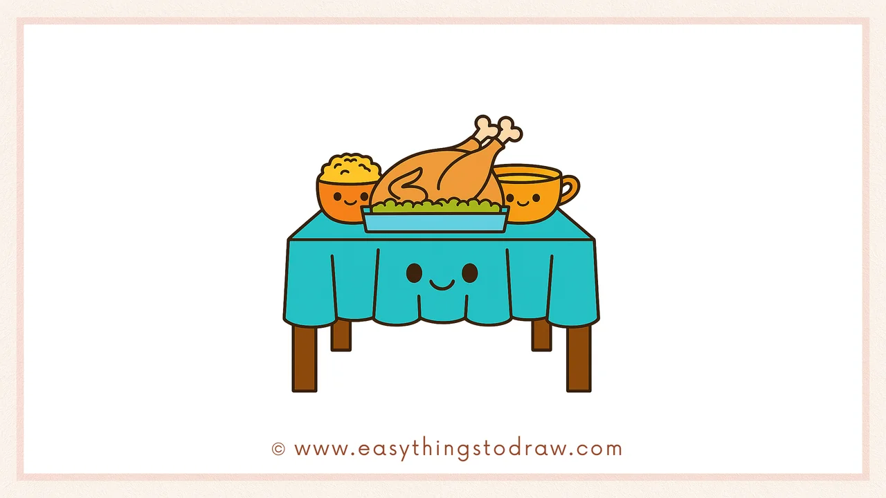 How to Draw a Cute Thanksgiving Table Step by Step – Simple Art Lesson for Children