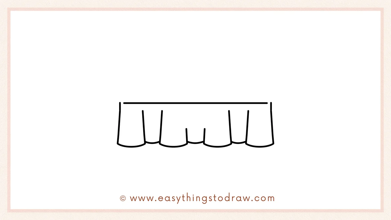 Step 1 of how to draw a Thanksgiving table – Drawing a wide rectangle with a scalloped bottom edge for the tablecloth.