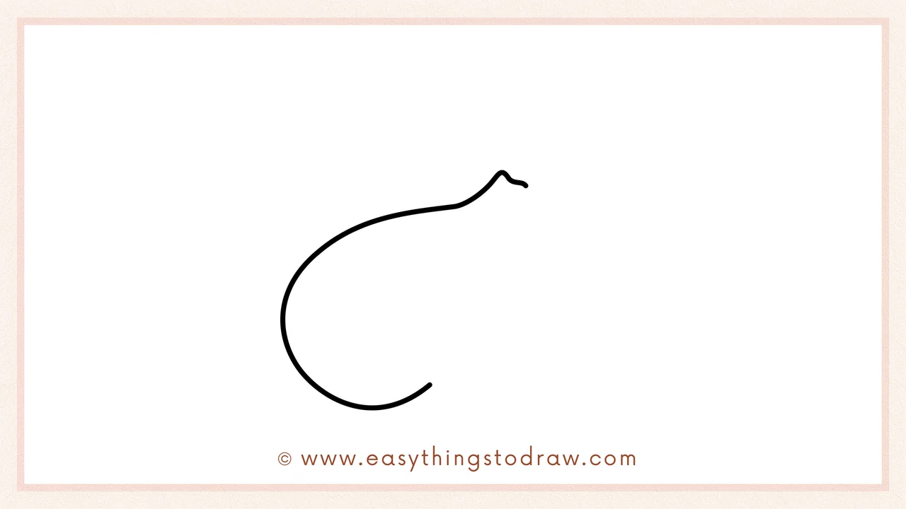 Step 2 of drawing a turkey leg – curving the line down and around from the left end to form the meaty part.