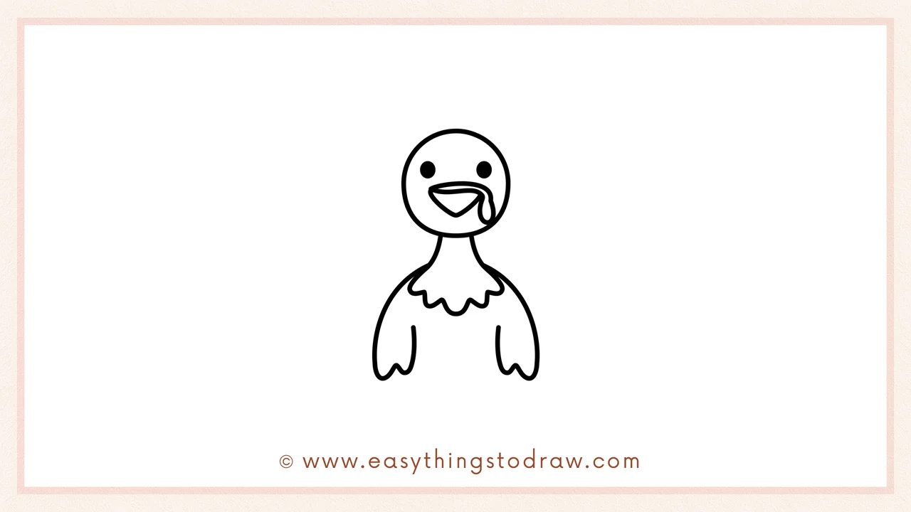 Step 3 of sketching a turkey for beginners – Drawing two oval-shaped wings on each side of the turkey's body outline.