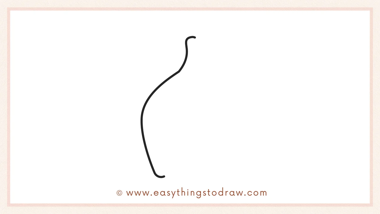 Step 2 of drawing a wishbone – continuing the curve down to form the left arm.