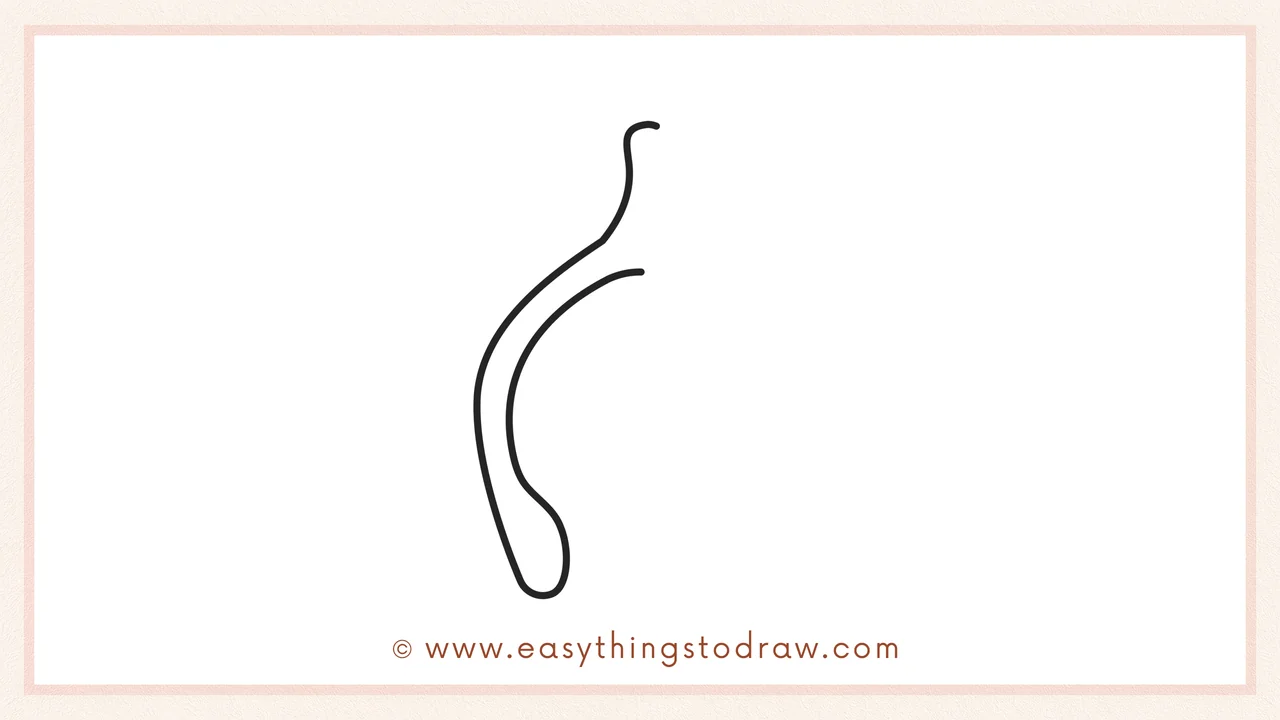 Step 3 of sketching a wishbone for beginners – starting the inner curved line on the right side.