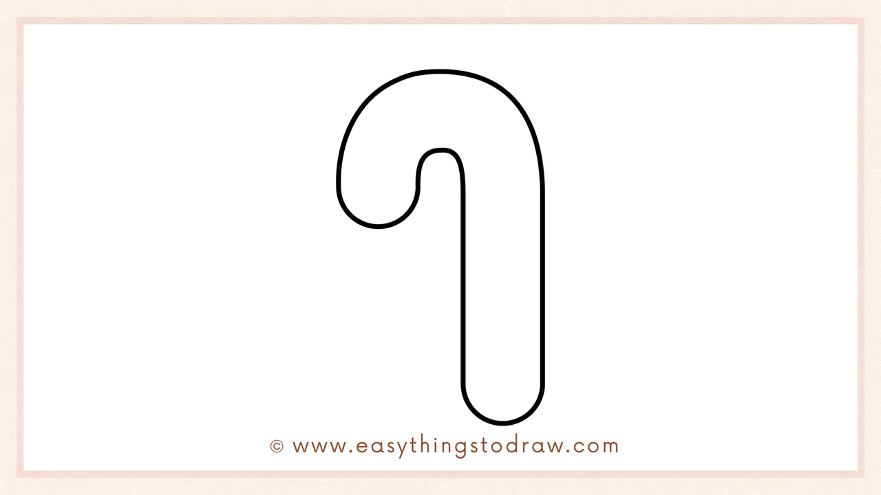 Step 3 of sketching a candy cane for beginners – Rounding off the bottom of the cane by connecting inner and outer lines.