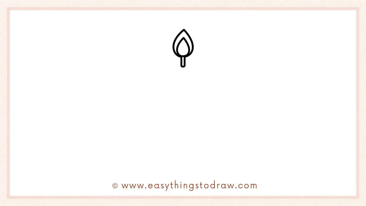 Step 1 of how to draw a Christmas candle – drawing a teardrop shape for the flame with a smaller teardrop inside.