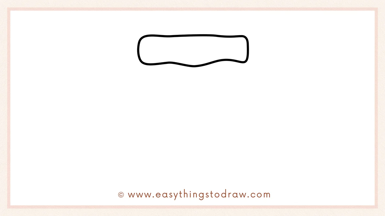 Step 1 of how to draw a christmas chimney – Sketch a wide rectangle with a wavy bottom edge for the snowy top.