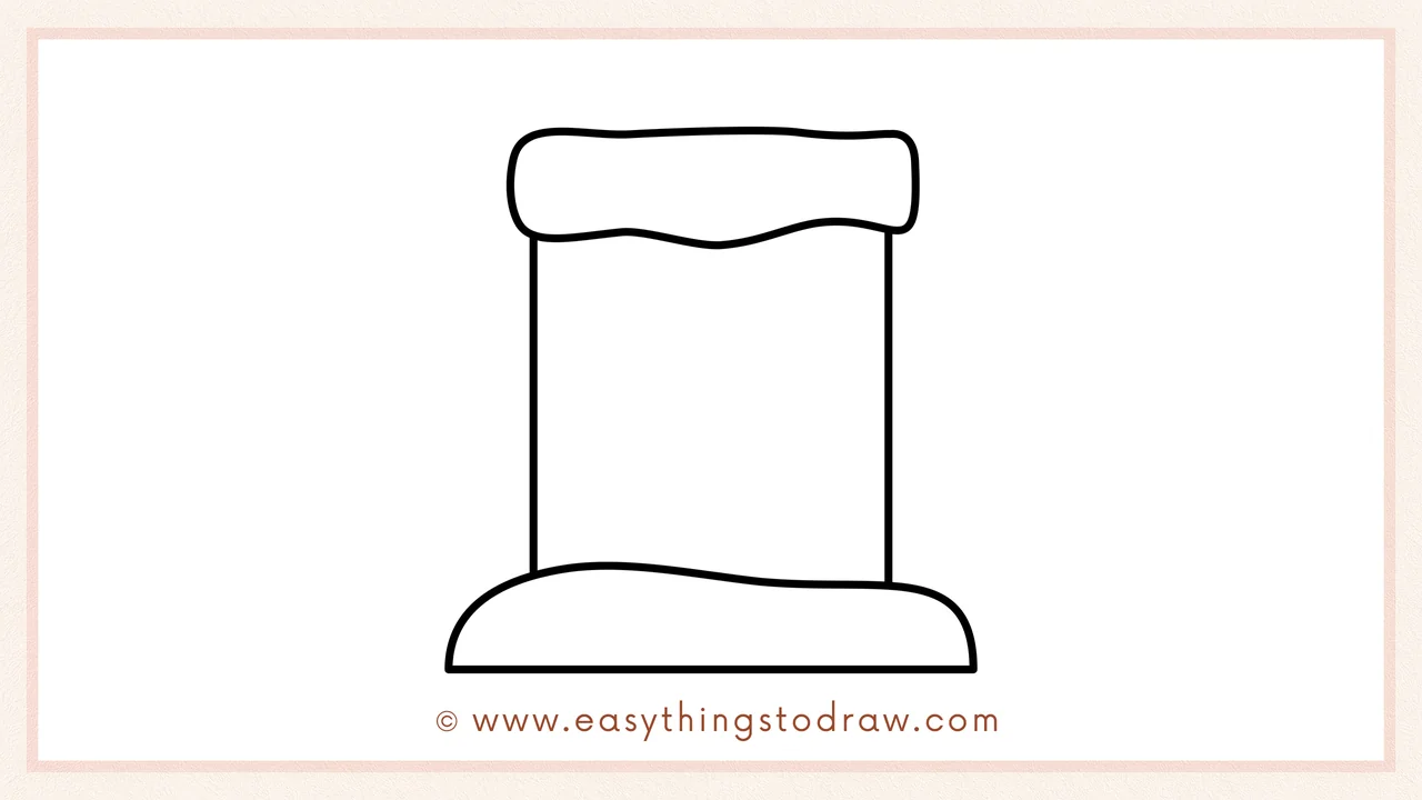 Step 3 of sketching a christmas chimney for beginners – Draw two vertical lines from the snowy top to the base, creating chimney walls.