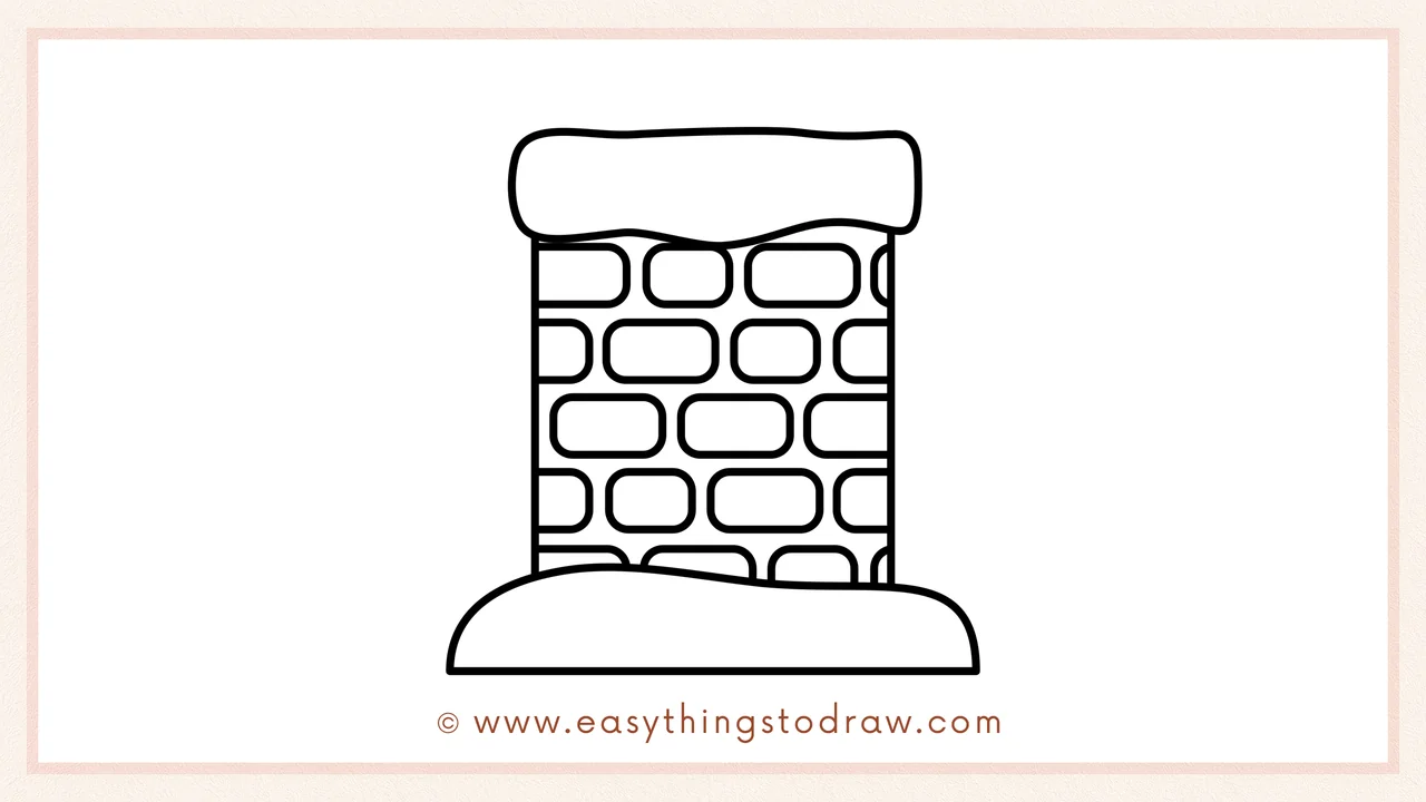 Step 5 of easy christmas chimney drawing steps – Fill the chimney body by adding more rows of staggered, rounded bricks.