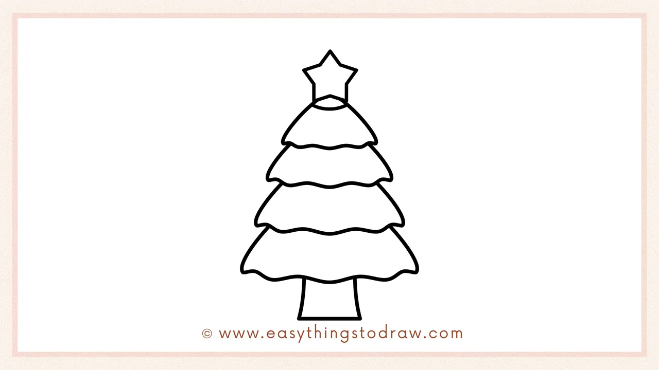 Step 4 of step-by-step Christmas Tree sketch – Adding a small rectangle beneath the bottom branch layer to form the tree trunk.