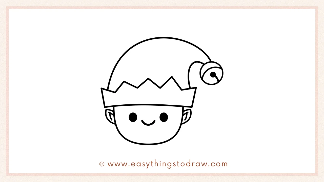 Step 2 of drawing a christmas elf – A small circle is added to the upper right corner for the jingle bell.