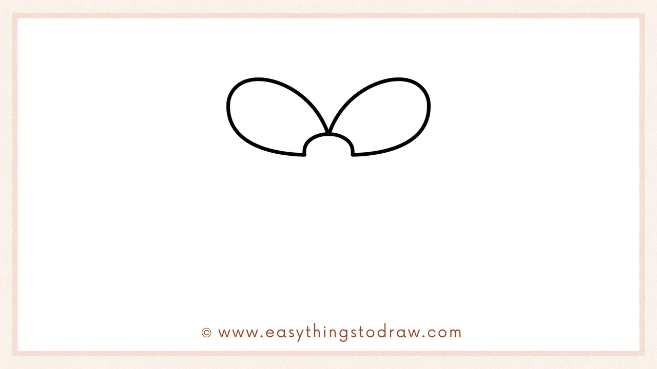 Step 1 of how to draw a christmas gift – Sketch two large, curved leaf shapes for the top loops of the bow.