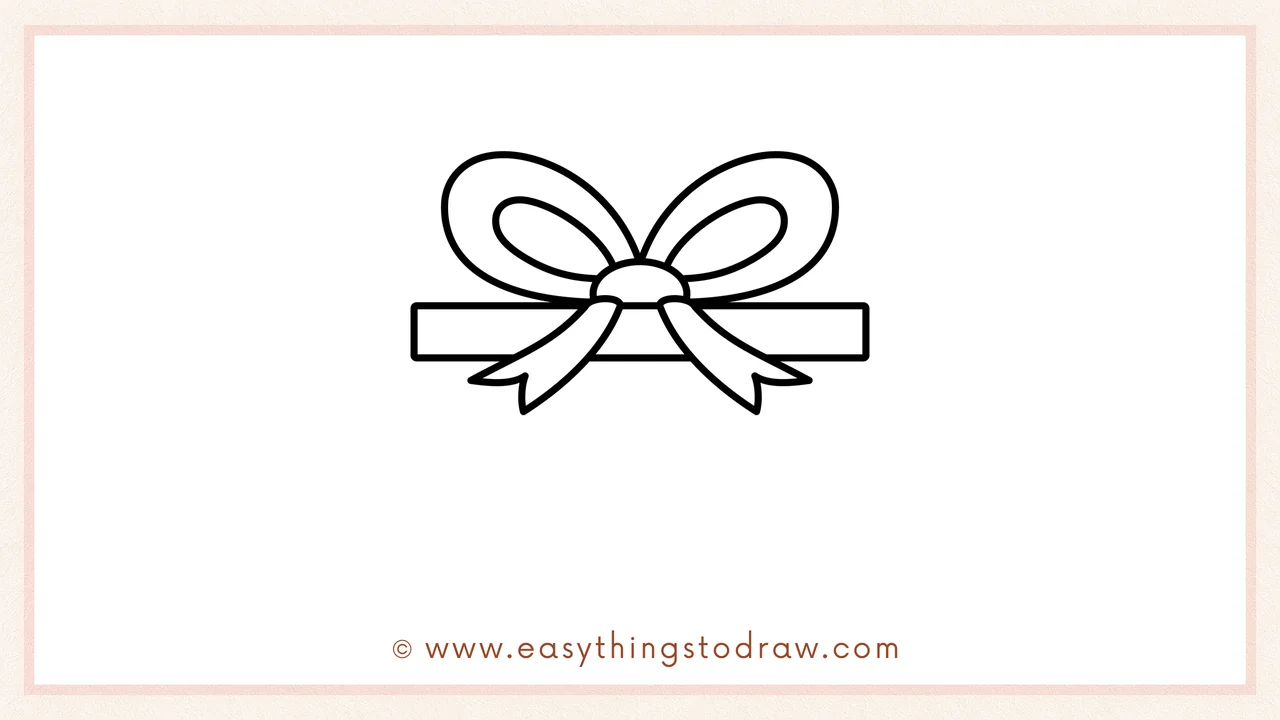 Step 3 of sketching a christmas gift for beginners – Draw a long rectangle underneath the bow to form the top of the box.