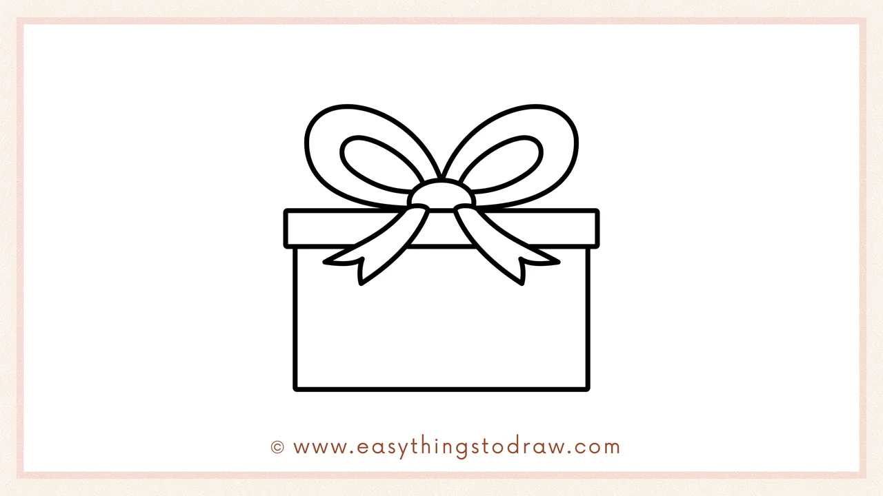 Step 4 of step-by-step christmas gift sketch – Add two vertical lines down from the top and connect them to create the box body.