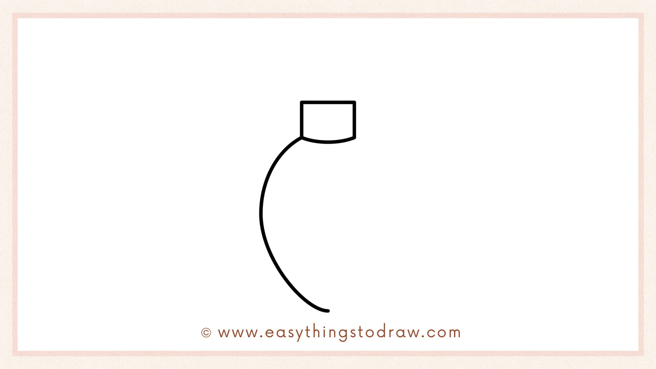 Step 2 of drawing a Christmas light – Adding a long curved line from the left side of the base to form one side of the bulb.