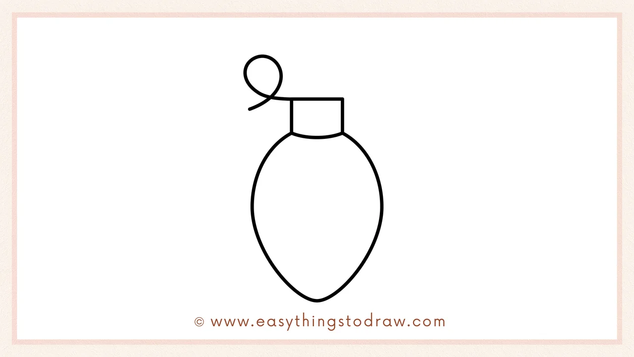 Step 4 of a step-by-step Christmas light sketch – Adding a small looped circle on the top left of the base for the wire.