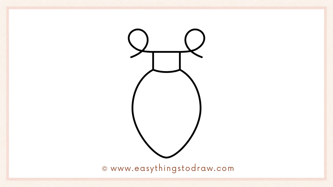 Step 5 of easy Christmas light drawing steps – Repeating the looped circle on the right side of the base for the other wire.