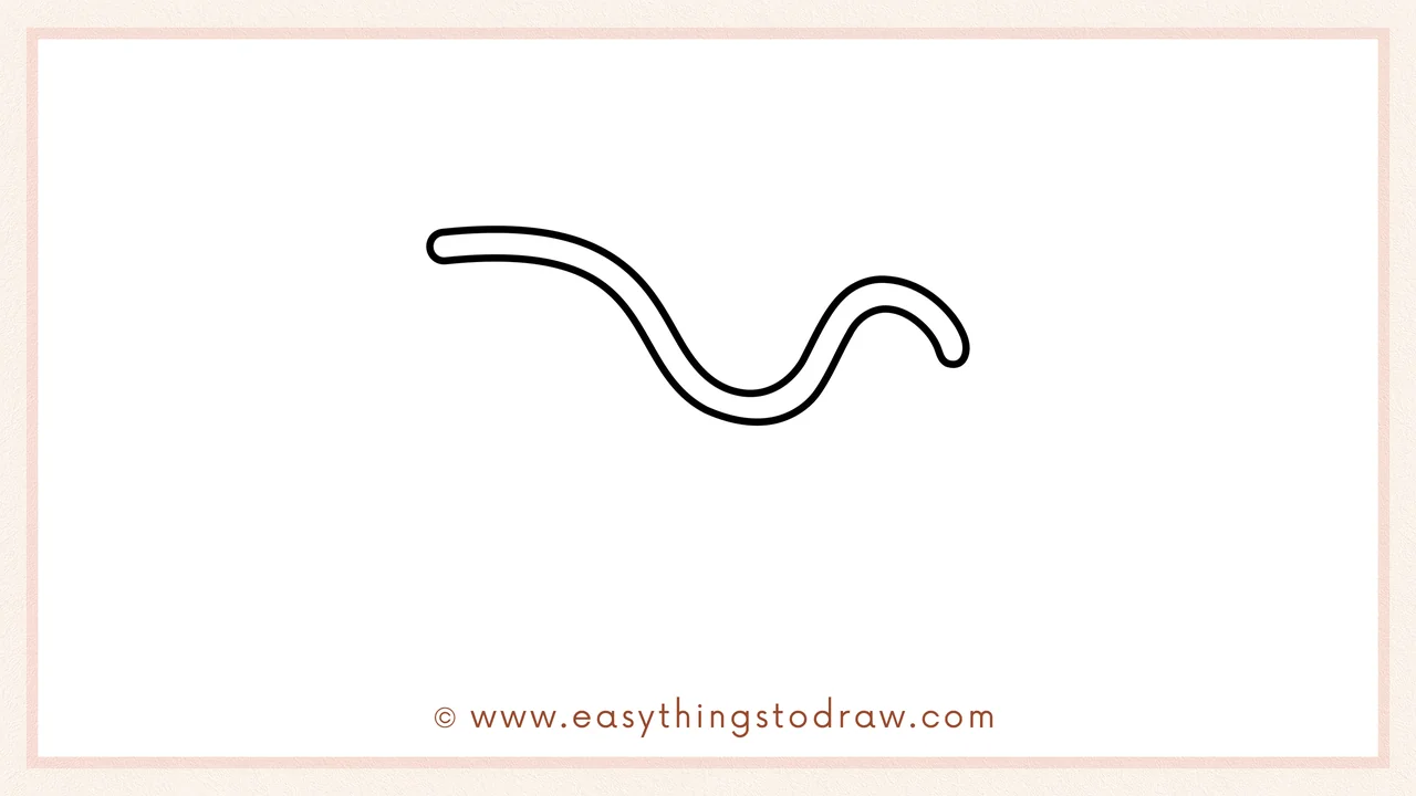 Step 1 of how to draw a Christmas sleigh – Drawing a long, wavy line to create the top edge of the sleigh's body.