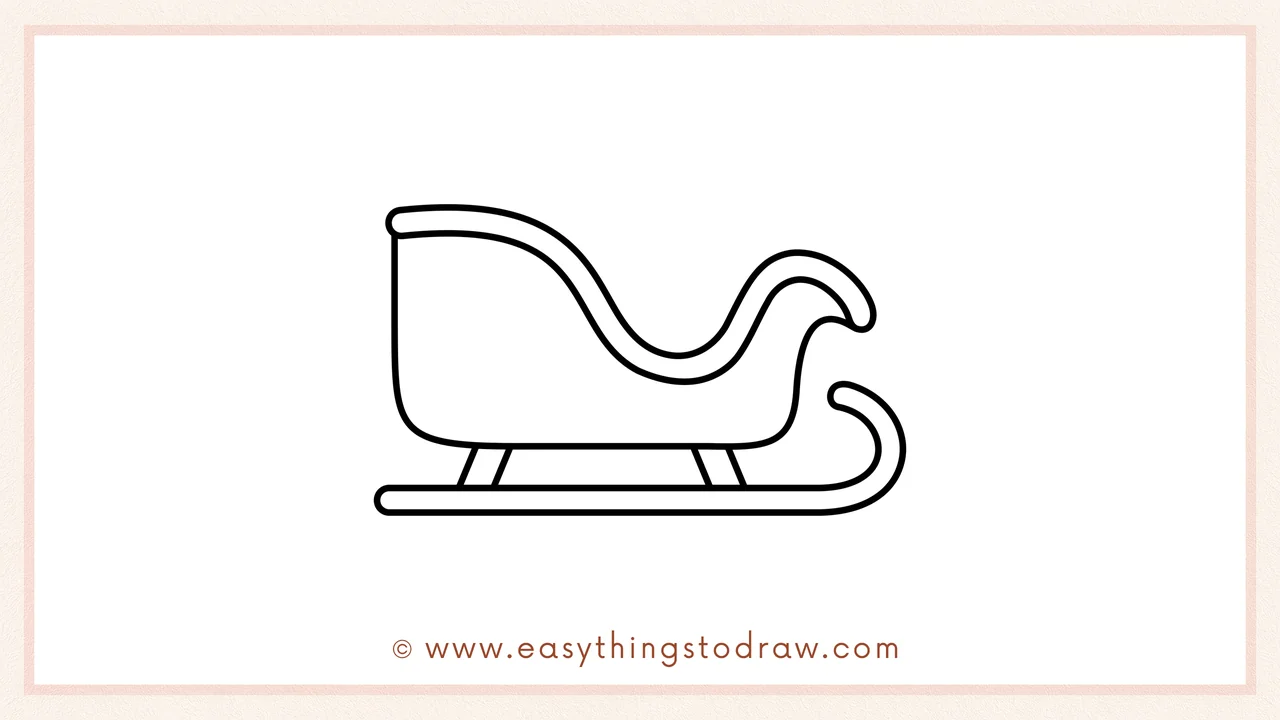 Step 5 of easy Christmas sleigh drawing steps – Adding a third angled leg in the middle for extra support.