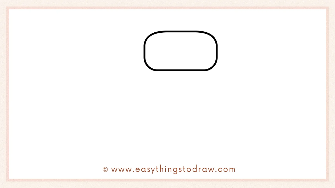 Step 1 of how to draw a Christmas stocking – drawing a wide, rounded rectangle for the fluffy top cuff.
