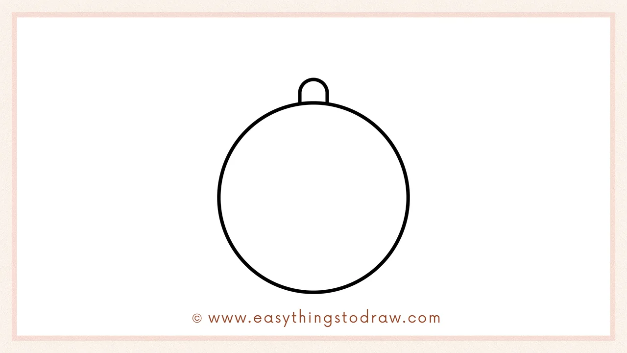 Step 2 of drawing a Christmas Tree Ornament – Adding a small, curved rectangle on top of the circle for the ornament cap.