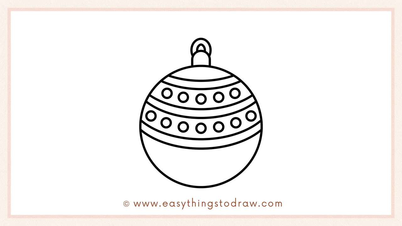 Step 5 of easy Christmas Tree Ornament drawing steps – Drawing small circles inside the stripes to create a polka dot pattern.