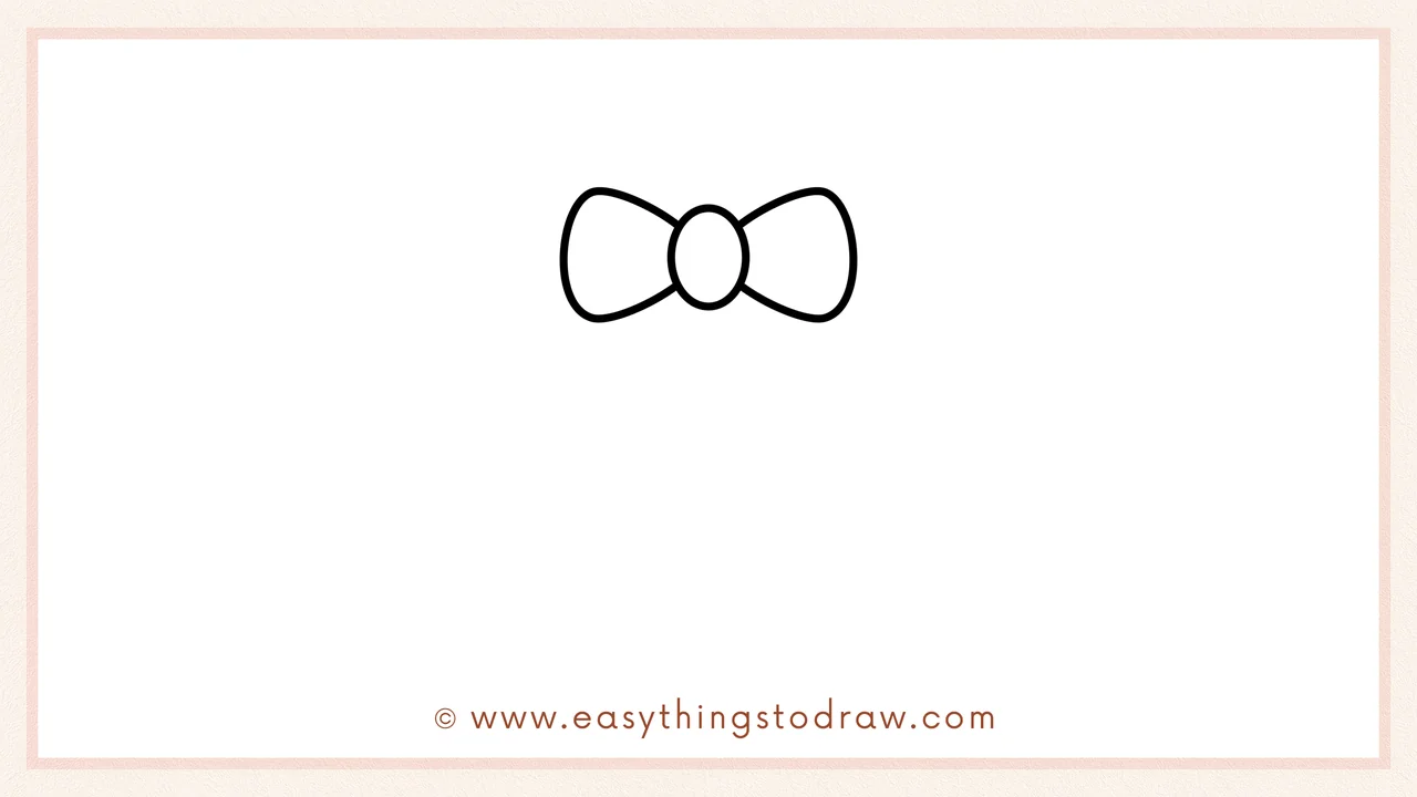 Step 1 of how to draw a christmas wreath – Sketching a central oval with two large loops on each side to form a bow.
