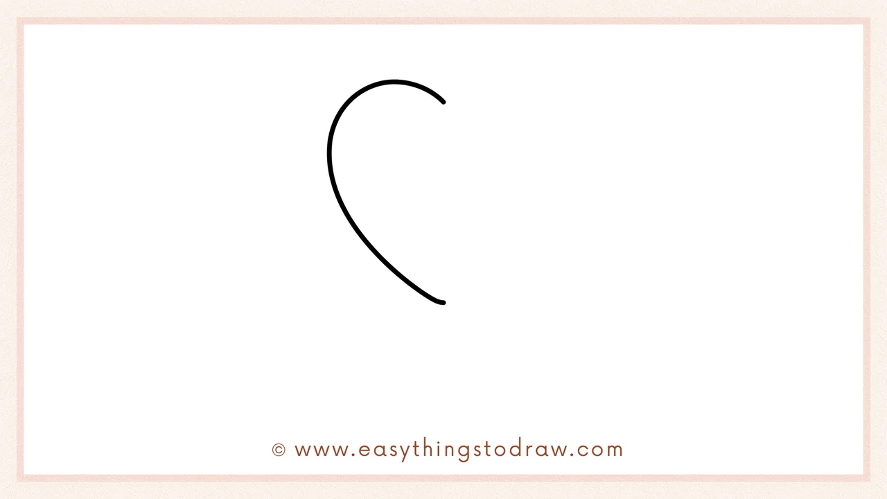 Step 1 of how to draw a heart balloon – Drawing the first curved line to create one side of the heart shape.