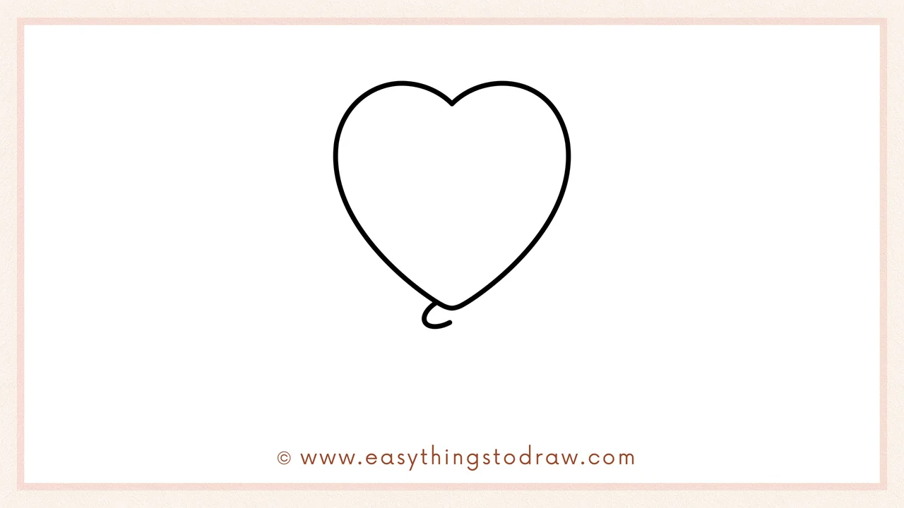 Step 3 of sketching a heart balloon for beginners – Drawing a small curved knot at the bottom point of the heart.
