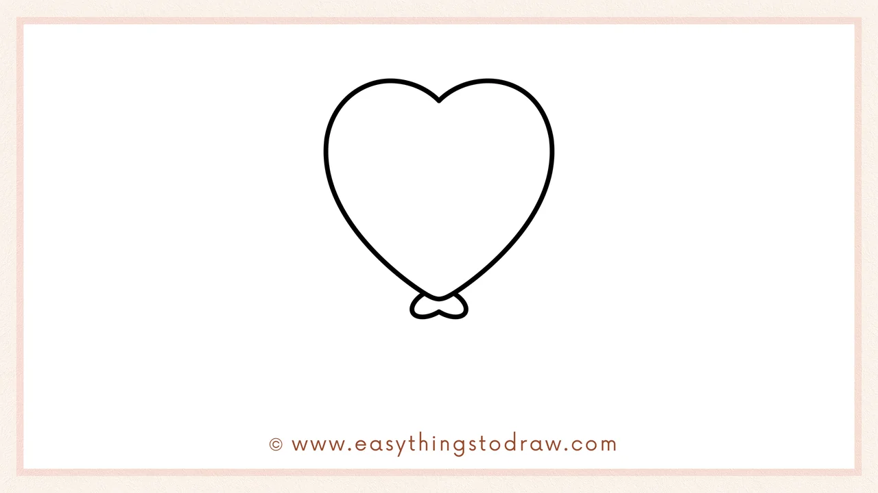 Step 4 of a step-by-step heart balloon sketch – Adding two small curves to the knot to make it look like a tiny bow.