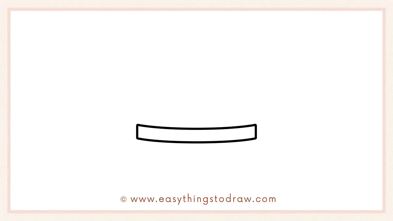 Step 1 of how to draw a jingle bell – drawing a long, thin rectangle with curved sides for the bell's band.