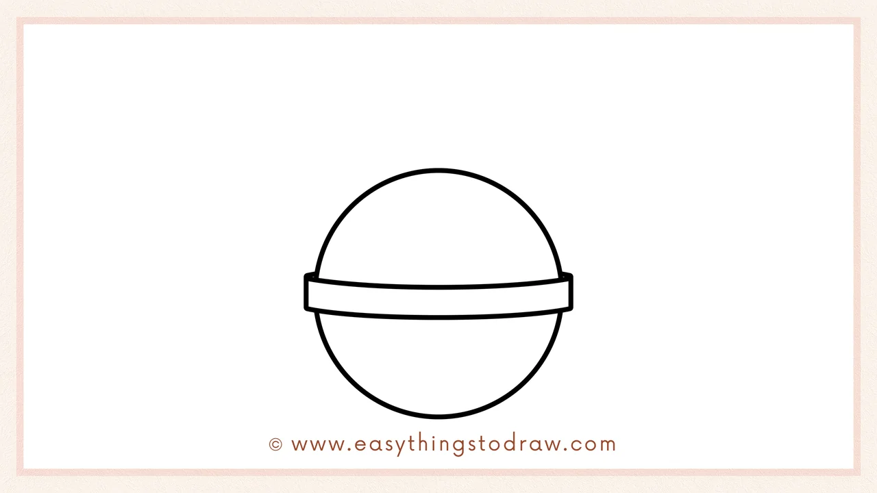 Step 3 of sketching a jingle bell for beginners – adding a matching curve under the band to finish the round bell shape.