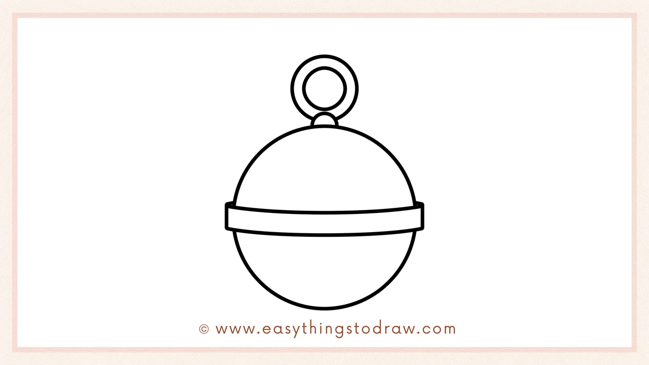 Step 4 of step-by-step jingle bell sketch – drawing two small circles above the bell to create the hanging loop.