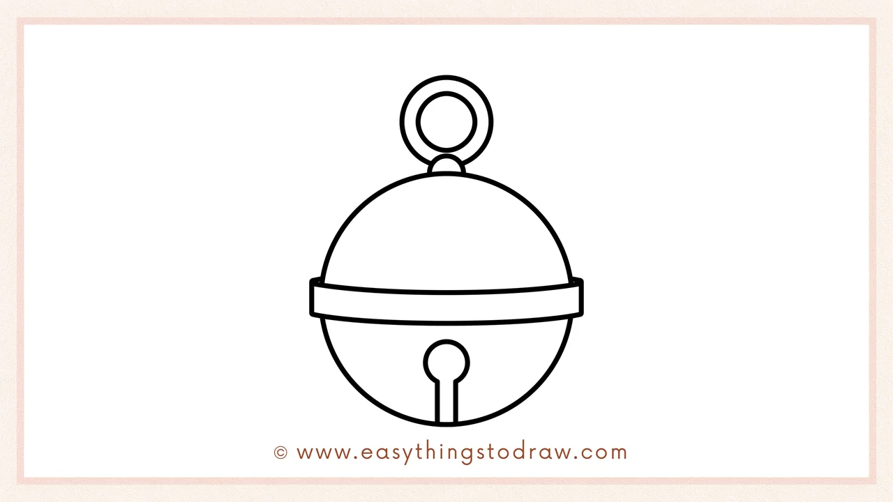 Step 5 of easy jingle bell drawing steps – adding a small circle at the bottom for the sound hole or clapper opening.