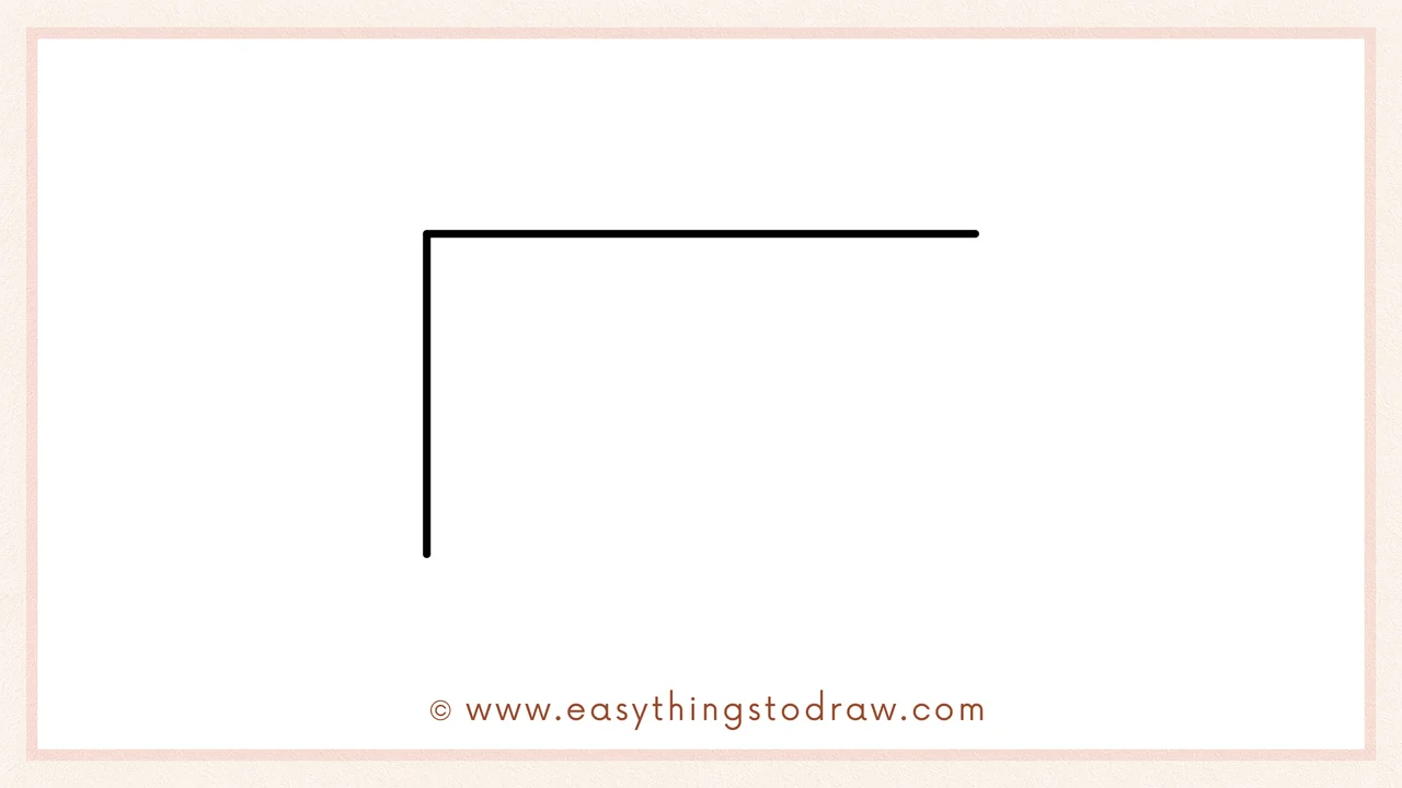 Step 1 of how to draw a letter to santa – drawing a long horizontal line and a short vertical line to form an L-shaped corner.