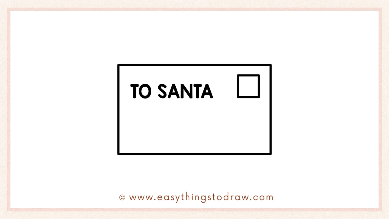 Step 4 of a step-by-step letter to santa sketch – adding a small square in the top-right corner for the stamp.
