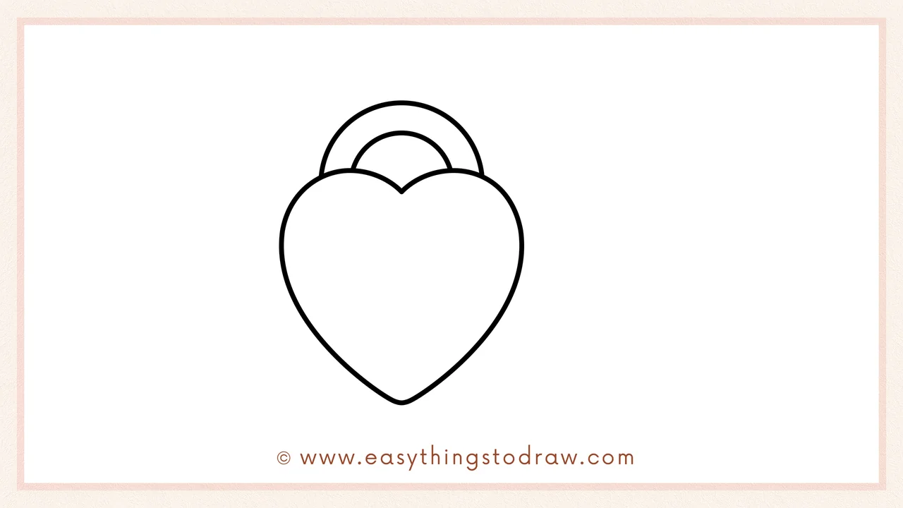 Step 2 of drawing a lock and key – Adding two curved lines on top of the heart to create the lock's handle.