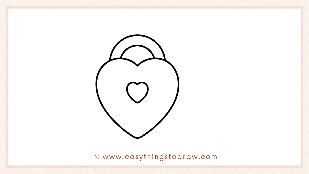 Step 3 of sketching a lock and key for beginners – Drawing a smaller heart inside the large one for the keyhole.