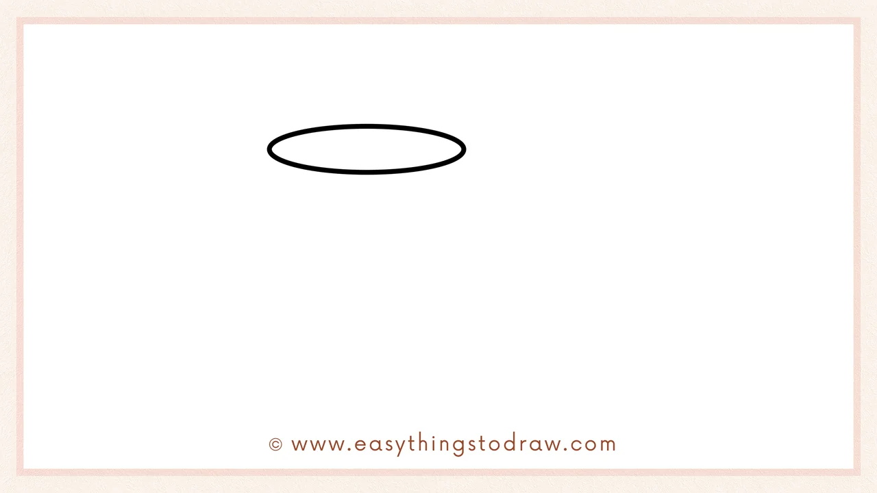 Step 1 of how to draw a milk and cookie – Sketch a wide, flat oval shape for the rim of the glass.