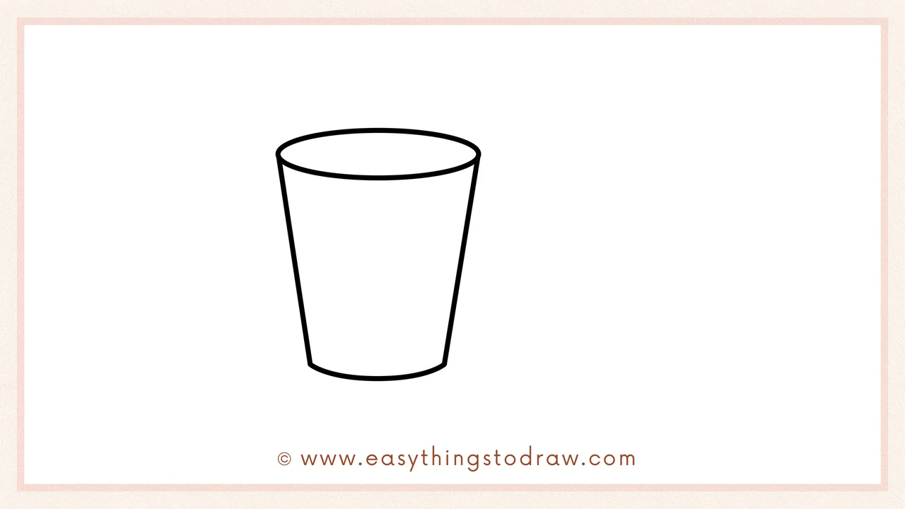 Step 2 of drawing a milk and cookie – Add two slanted lines down from the oval and connect them with a curved bottom.
