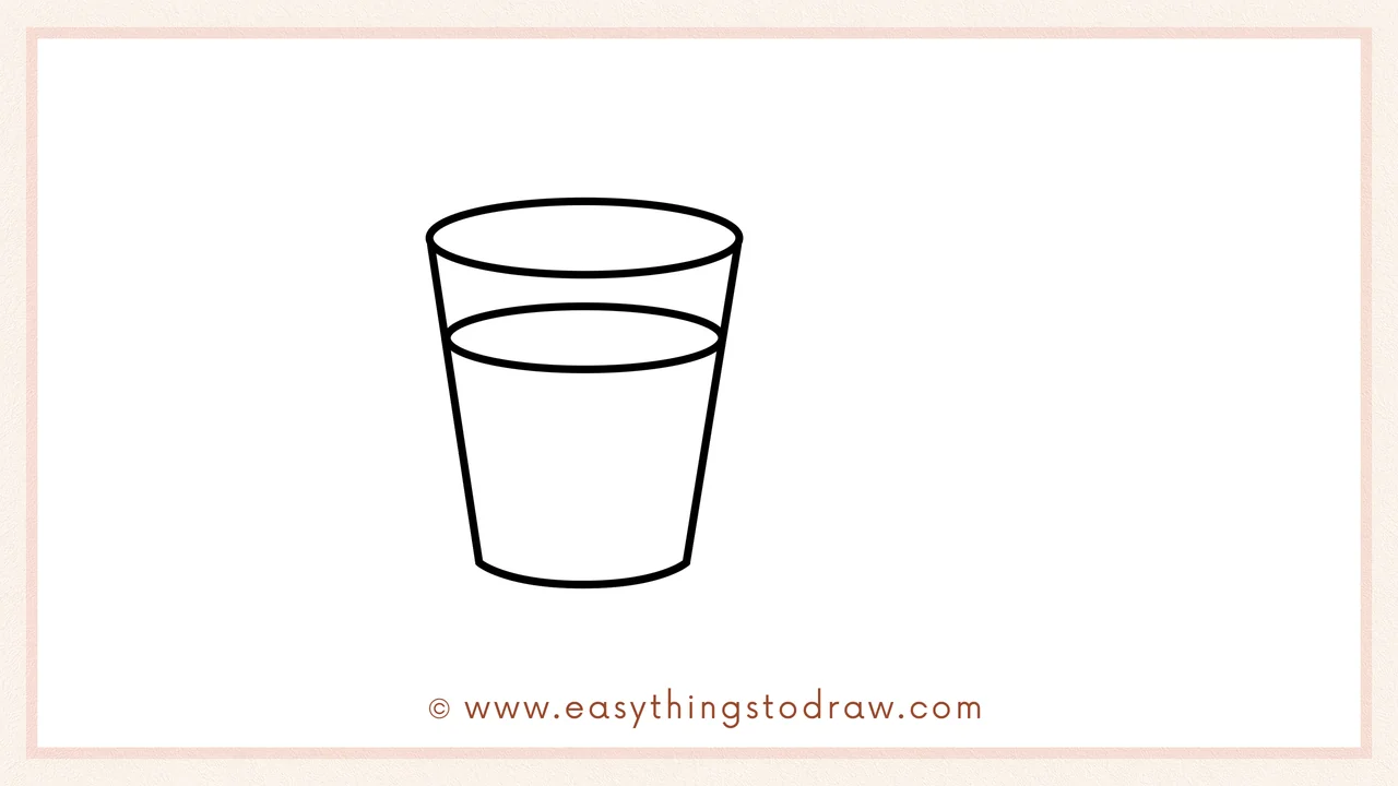 Step 3 of sketching a milk and cookie for beginners – Draw a smaller oval inside the glass to show the milk level.