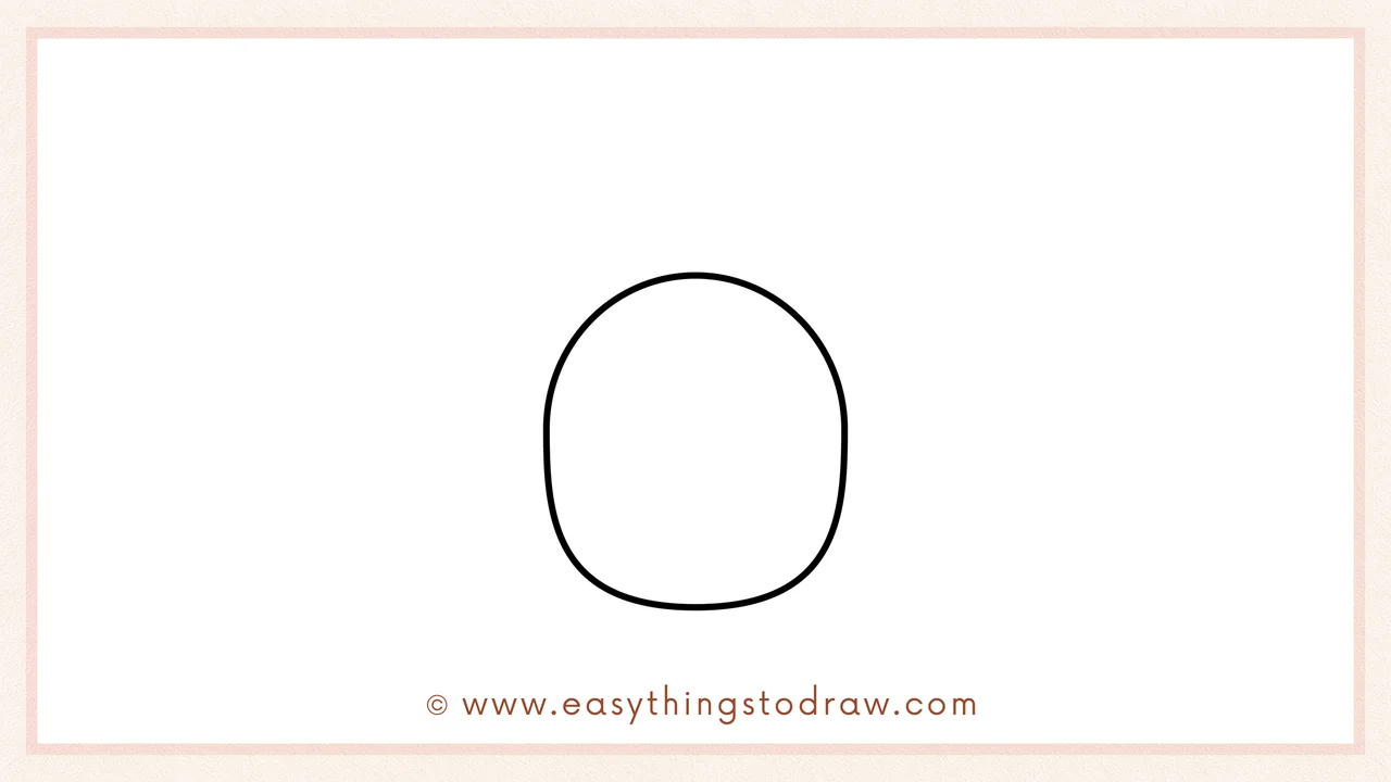 Step 1 of how to draw a Mrs. Claus – Sketching a large oval for the basic shape of her face.