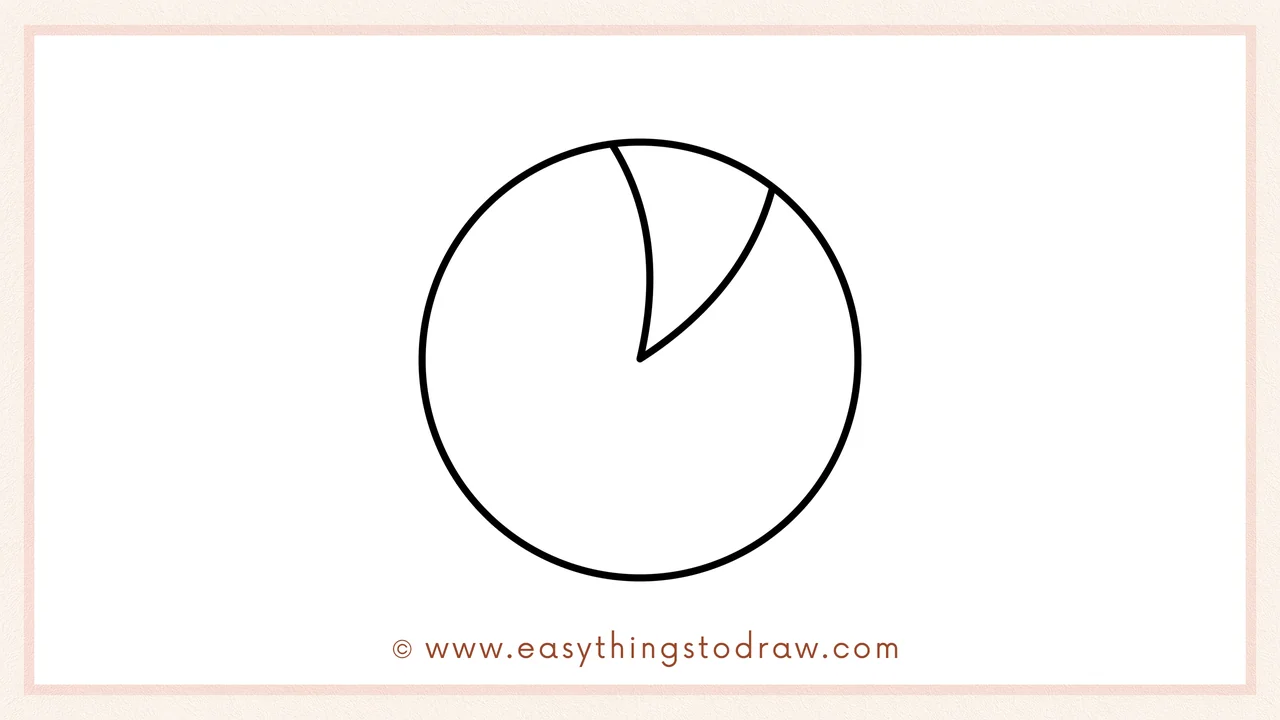 Step 2 of drawing a peppermint candy – The first curved swirl line is added from the center to the top edge.